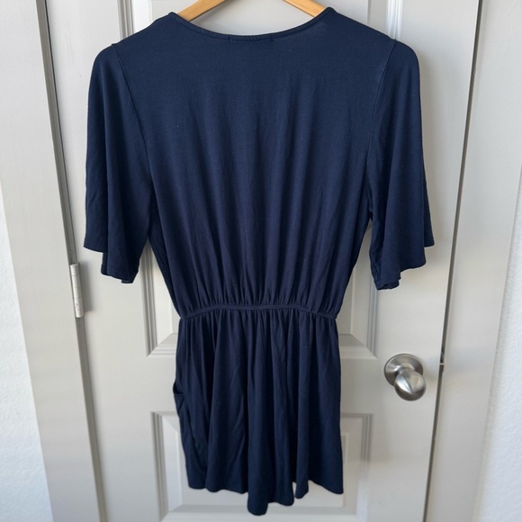 Lulus Playtime Navy Blue Jersey Flutter Sleeve Surplice Romper Size Medium - Picture 8 of 9
